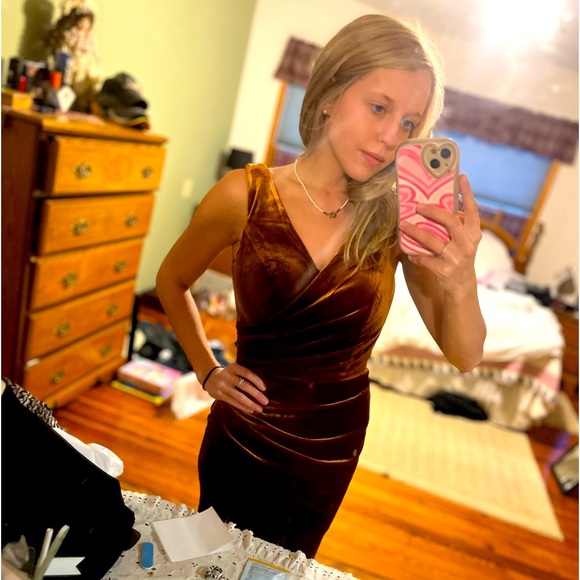 Bridesmaid dress. Never worn, size 4. Velvet rust- style Dakota - Picture 6 of 6